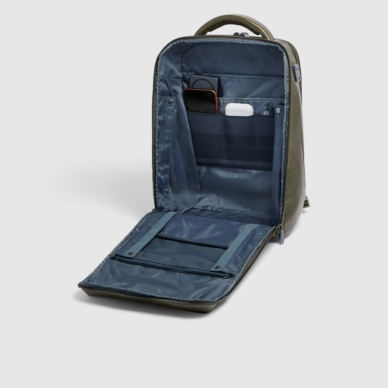 Leather Laptop Backpack 14" Blue Square, Cable Lock