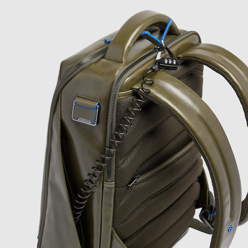 Leather Laptop Backpack 14" Blue Square, Cable Lock