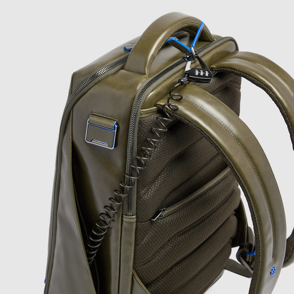 Leather Laptop Backpack 14" Blue Square, Cable Lock - 7