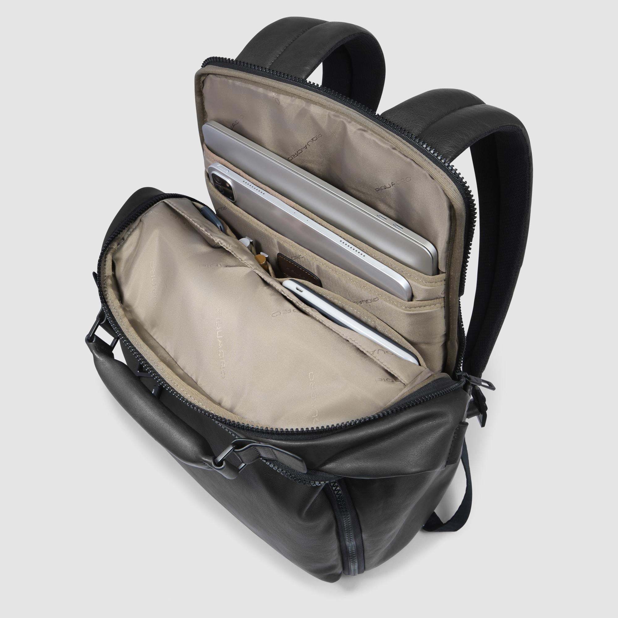 Leather Laptop Backpack 15.6-inch, RFID Protection - black