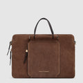 Expandable Leather Work Bag for 14" Laptop - Dark walnut suede