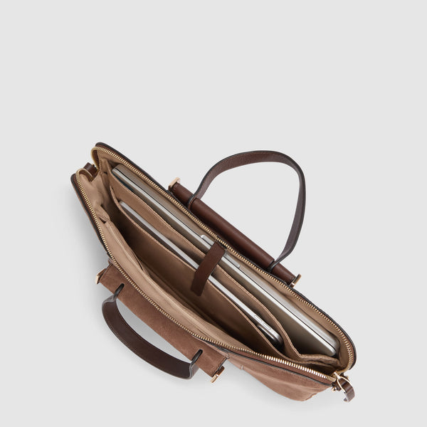 Expandable Leather Work Bag for 14" Laptop - Dark walnut suede - photo 4