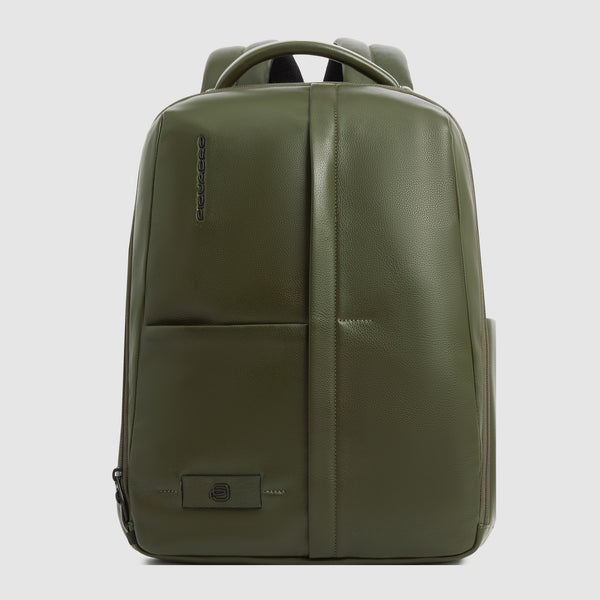Mochila em pele para portátil de 14" com fechos antirroubo - Verde