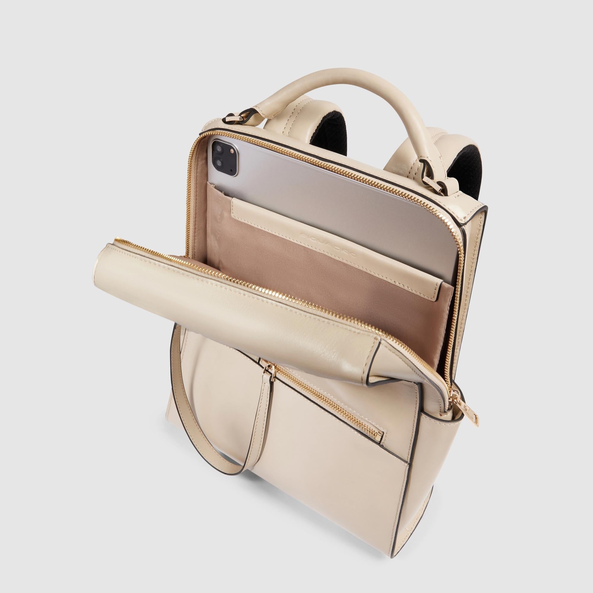 Women's Leather iPad Backpack with RFID Protection - beige