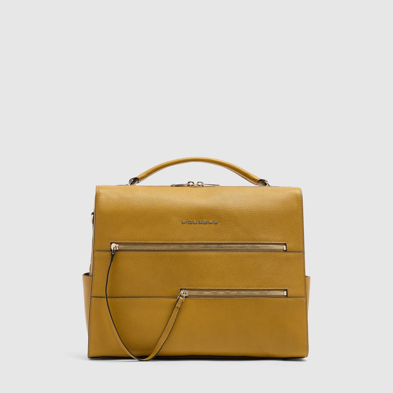 Women's 14-Inch Leather Laptop Bag with RFID Protection - Yellow