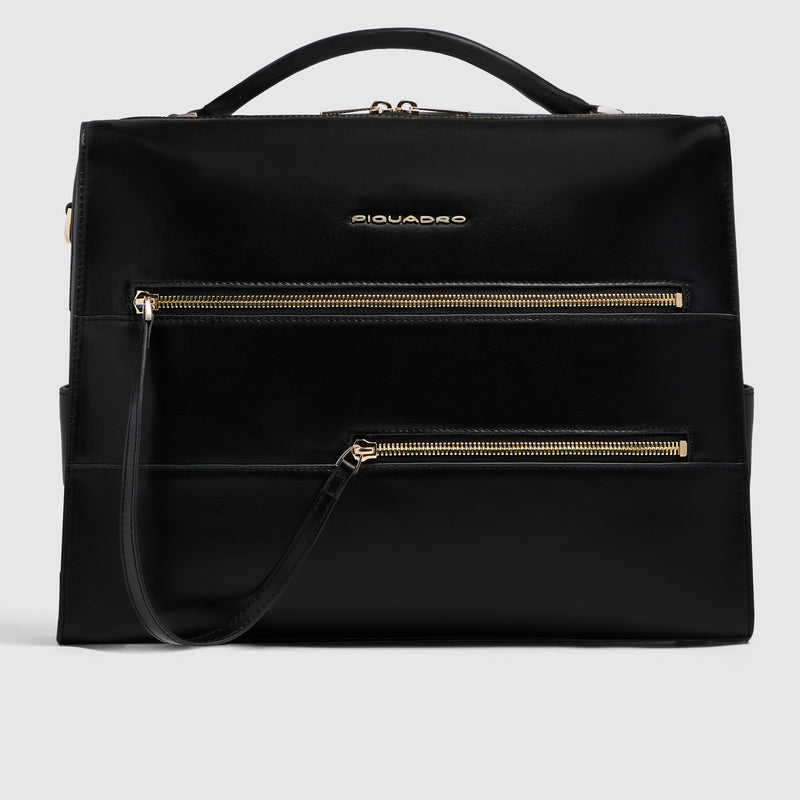 Women's 14-Inch Leather Laptop Bag with RFID Protection - Black