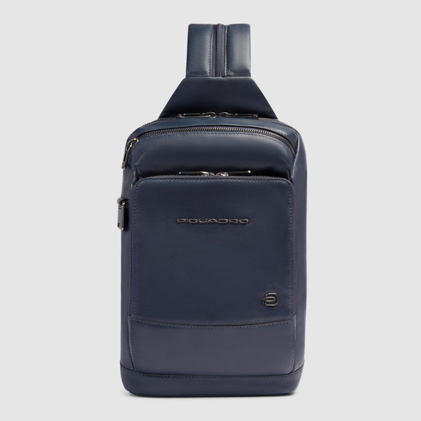 Piquadro customizable sling bag with embossed monogram tag attachment