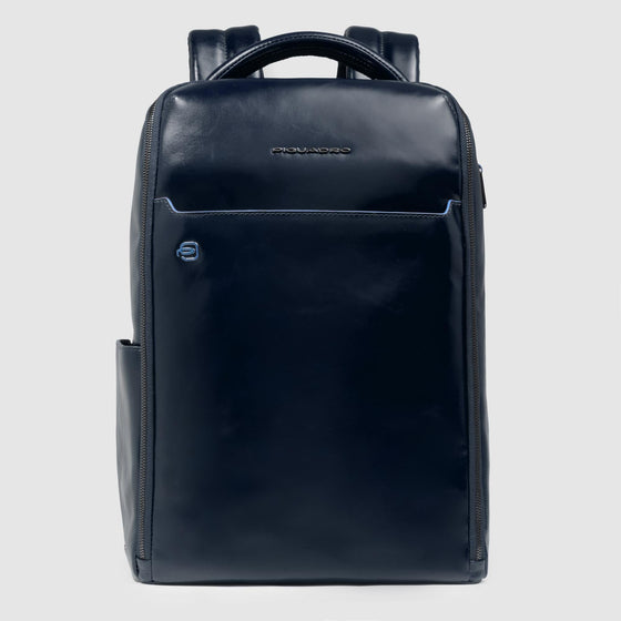 Leather 14" Laptop Backpack with Fast Check Panel - Night blue