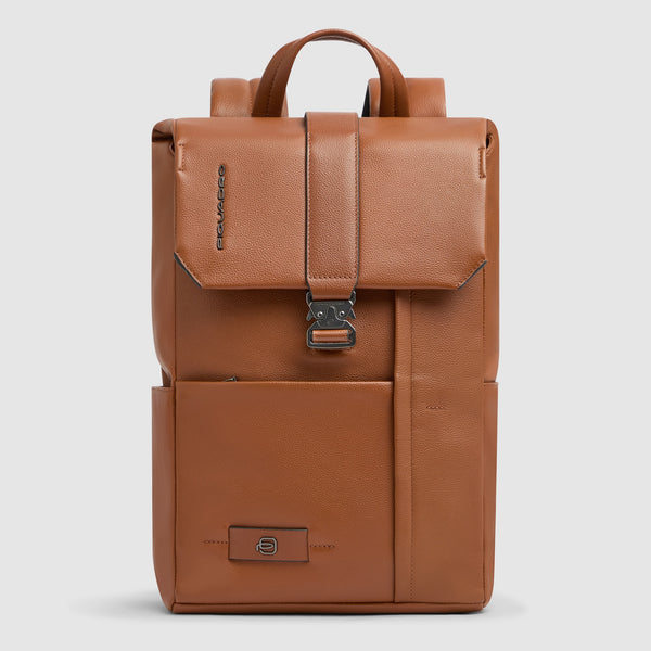 Leather Laptop Backpack 14" Russel with Flap - Orange