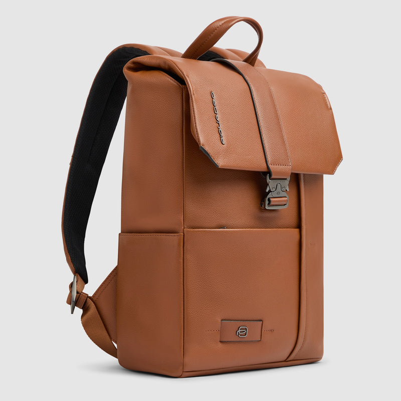 Leather Laptop Backpack 14" Russel with Flap - Orange - photo 2