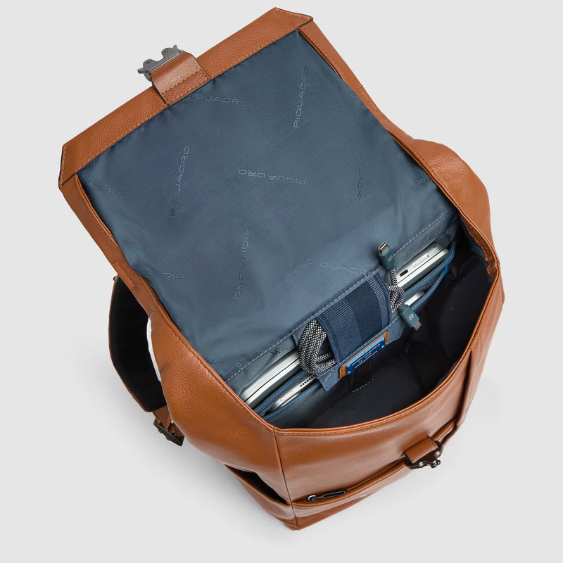 Leather Laptop Backpack 14" Russel with Flap - Orange - photo 4