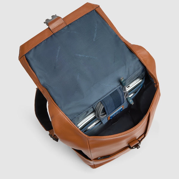 Leather Laptop Backpack 14" Russel with Flap - Orange - photo 4