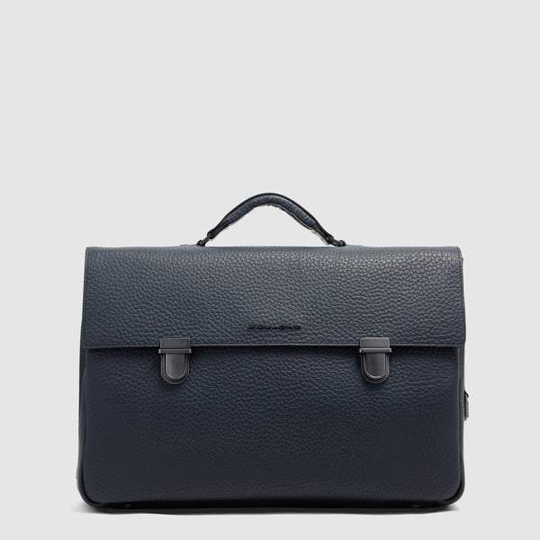 Men's Leather Briefcase with Trolley Strap - 1