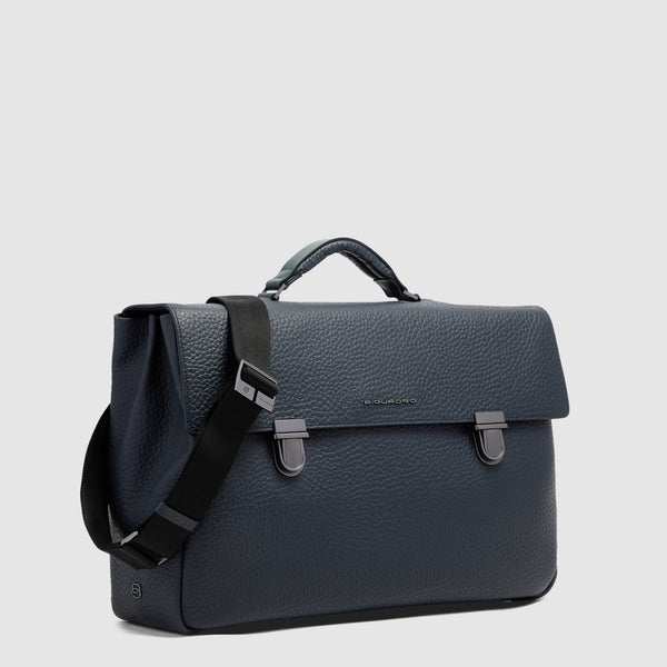 Men's Leather Briefcase with Trolley Strap - 2