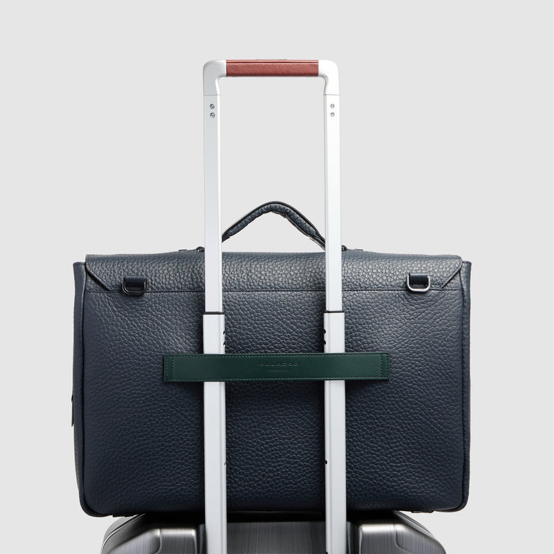 Men's Leather Briefcase with Trolley Strap