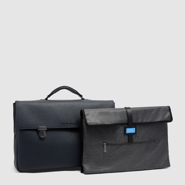 Men's Leather Briefcase with Trolley Strap - 6