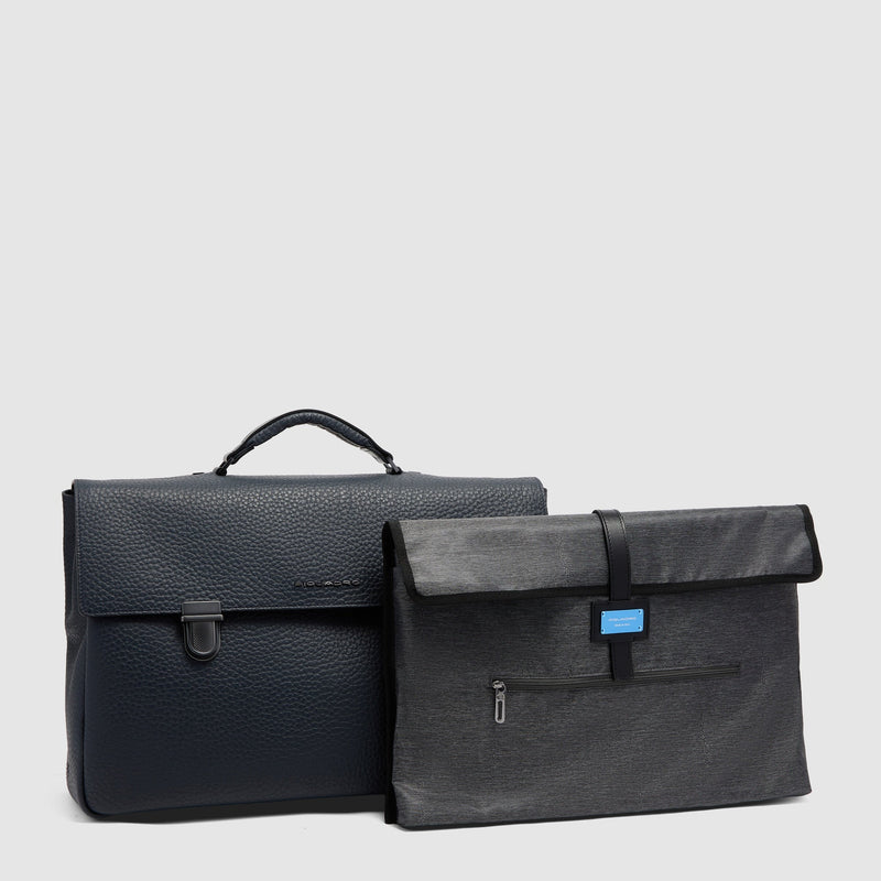 Men's Leather Briefcase with Trolley Strap