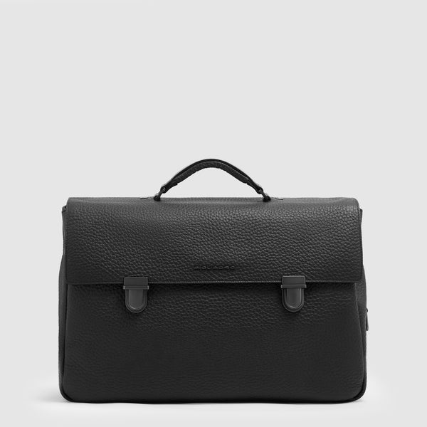 Men's Leather Briefcase with Trolley Strap - 1