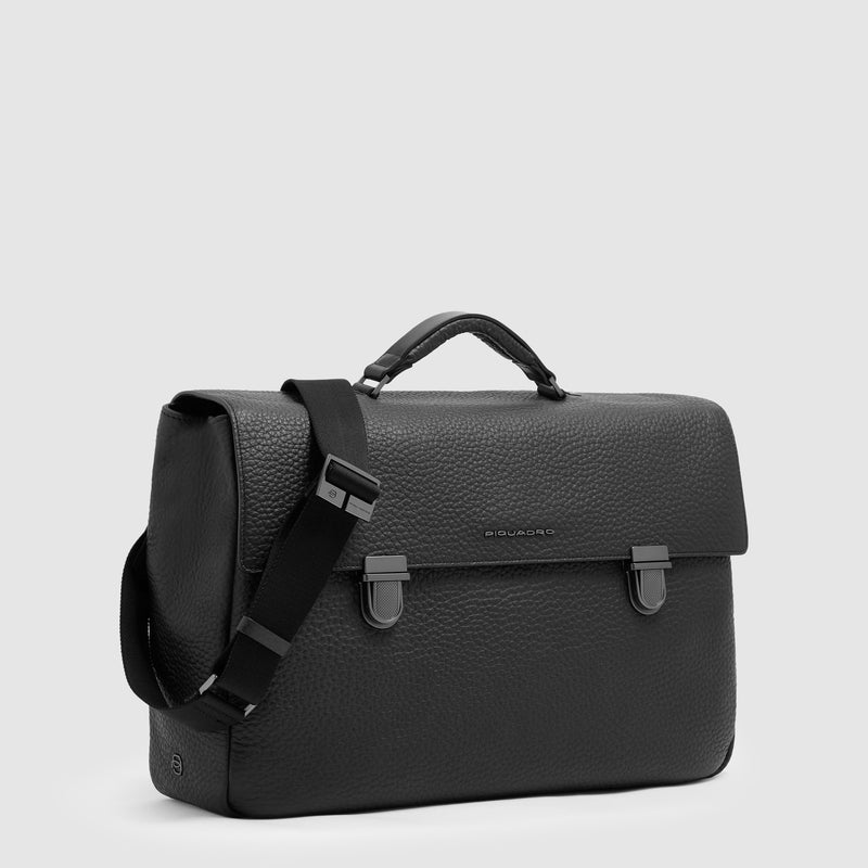 Men's Leather Briefcase with Trolley Strap