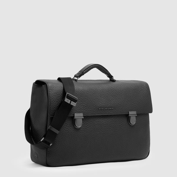 Men's Leather Briefcase with Trolley Strap - 2
