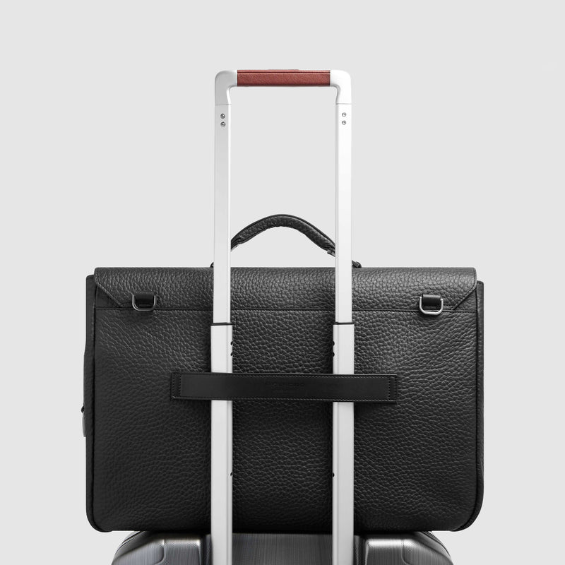 Men's Leather Briefcase with Trolley Strap