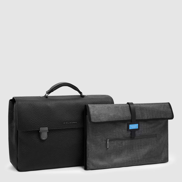 Men's Leather Briefcase with Trolley Strap - 6