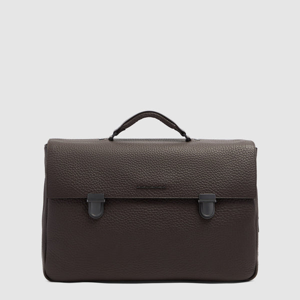 Men's Leather Briefcase with Trolley Strap - 1