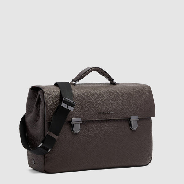 Men's Leather Briefcase with Trolley Strap - 2