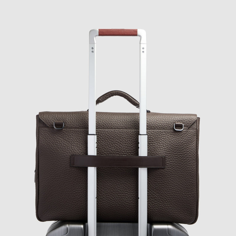 Men's Leather Briefcase with Trolley Strap