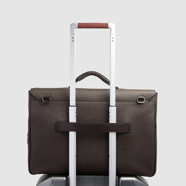 Men's Leather Briefcase with Trolley Strap - 3