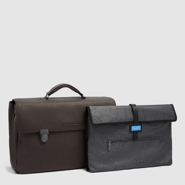 Men's Leather Briefcase with Trolley Strap - 6