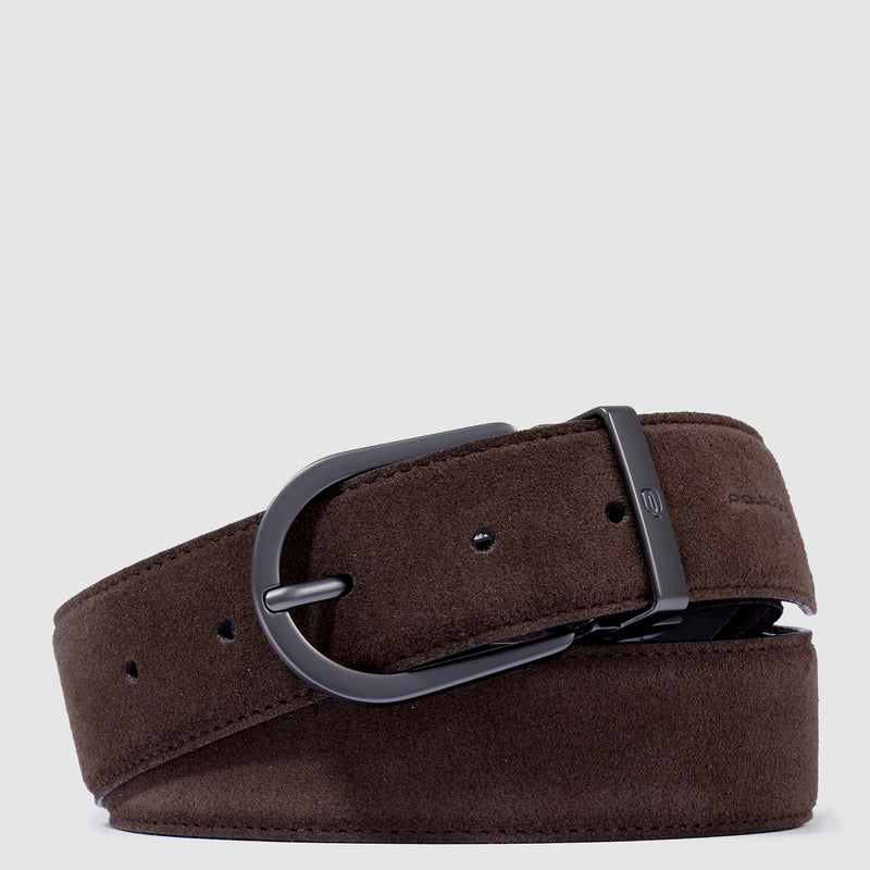 Reversible men's suede belt with prong buckle