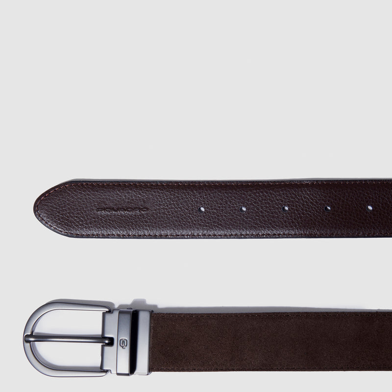 Reversible men's suede belt with prong buckle