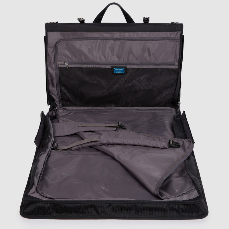 Folding garment bag with shirt sleeve, hanging hoo