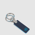 Two-Ring Leather Keychain - Blue Square