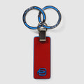 Two-Ring Leather Keychain - Blue Square