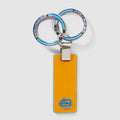 Two-Ring Leather Keychain - Blue Square