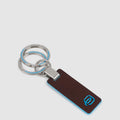 Two-Ring Leather Keychain - Blue Square