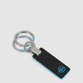 Two-Ring Leather Keychain - Blue Square
