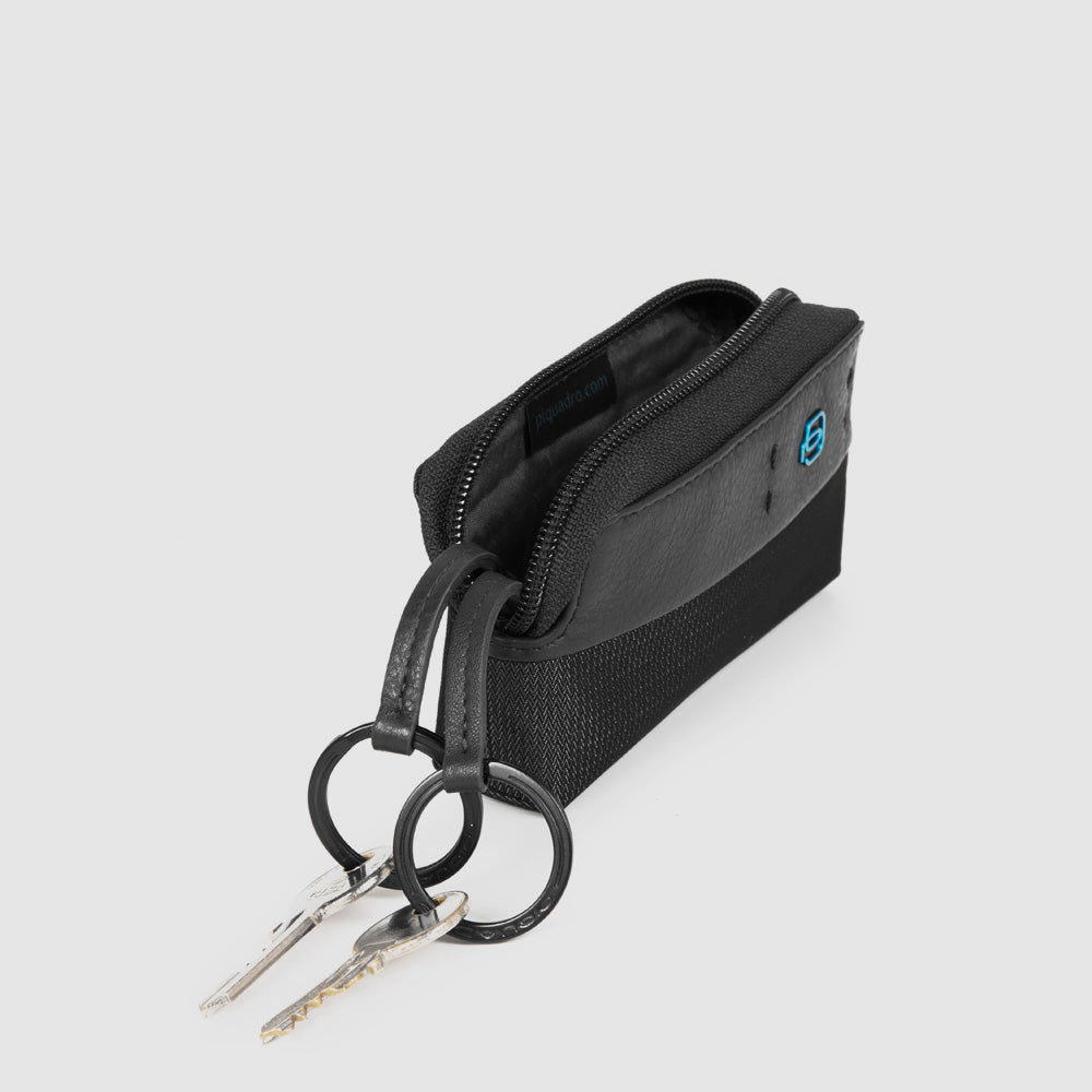 PIQUADRO Portachiavi Uomo In Pelle Di Vitello Blu Scuro – Due Anelli, Dimensioni 3,5x12,5x0,5 Cm, Confezione Regalo