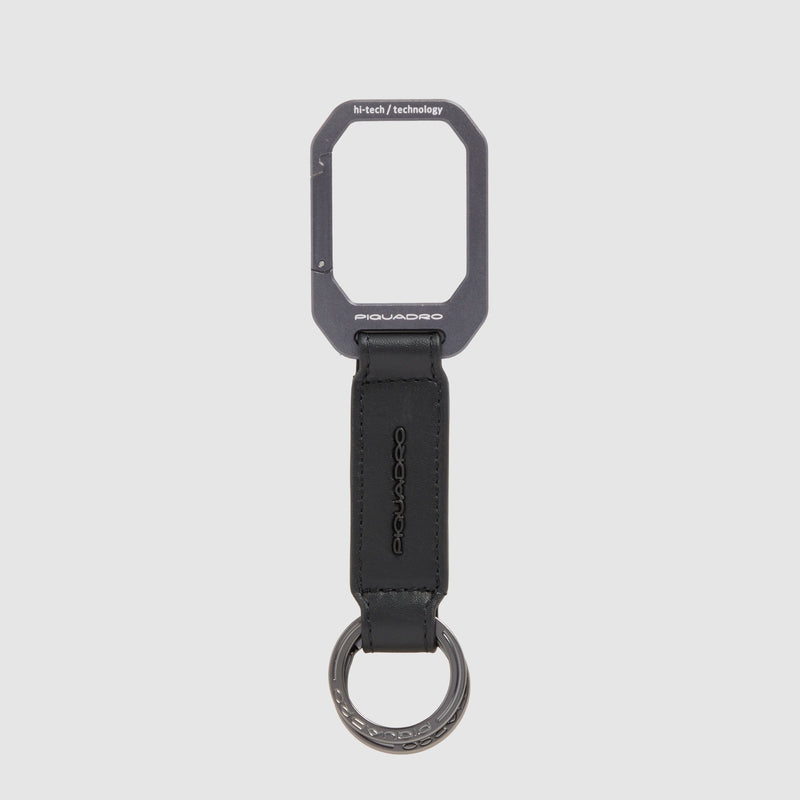 Leather Keyring with Carabiner and Two Rings