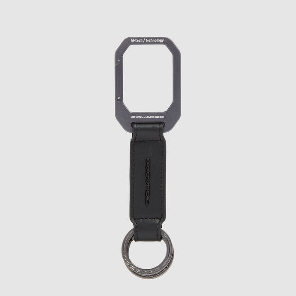 Leather Keyring with Carabiner and Two Rings - 1