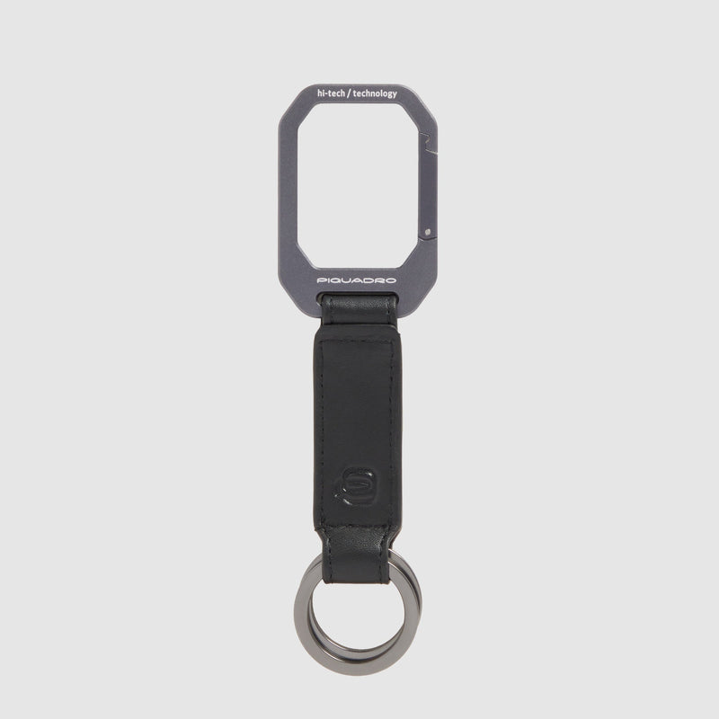 Leather Keyring with Carabiner and Two Rings