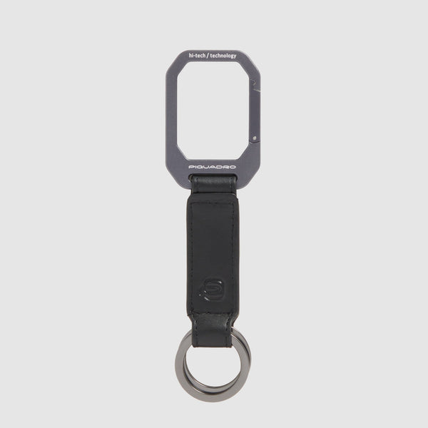 Leather Keyring with Carabiner and Two Rings - 2