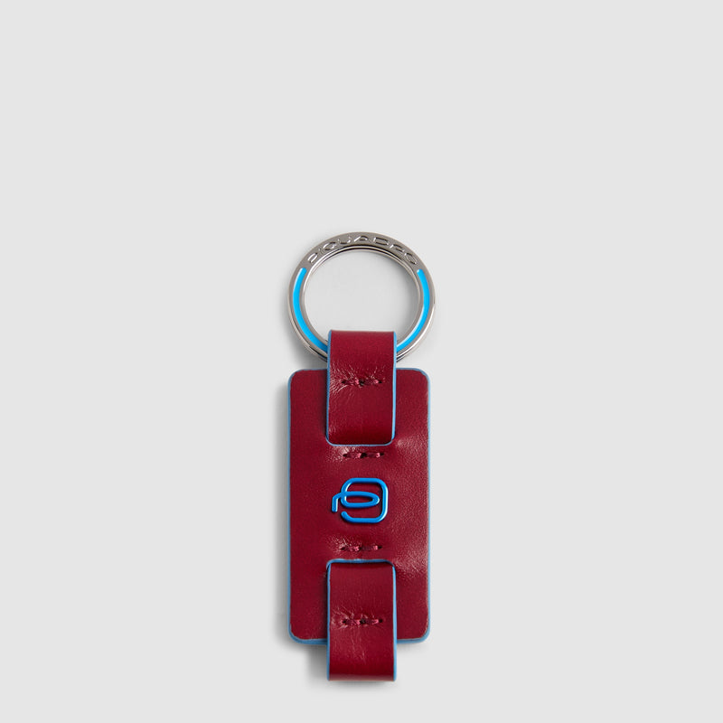 Slim Leather Keyring with Single Ring - red