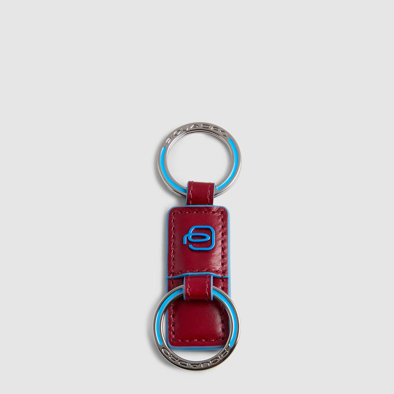 Slim Two-Ring Leather Keychain - Red