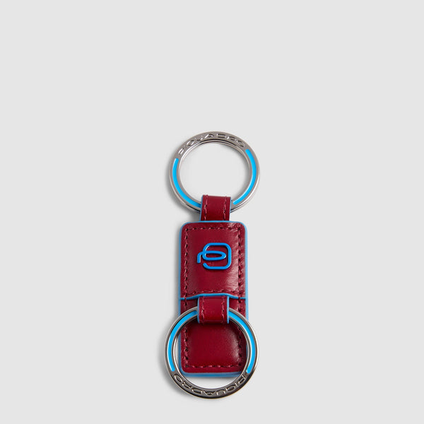 Slim Two-Ring Leather Keychain - Red