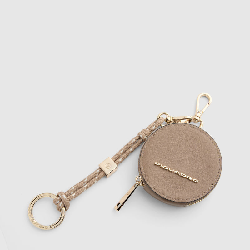 Leather and Textile Keyring with Coin Purse