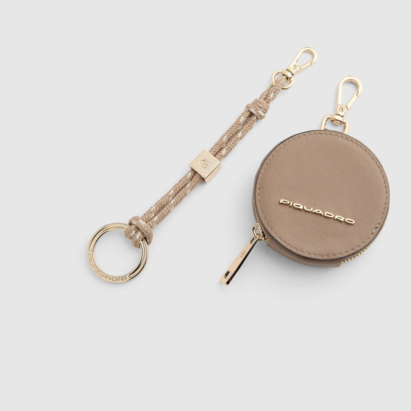 Leather and Textile Keyring with Coin Purse - 2