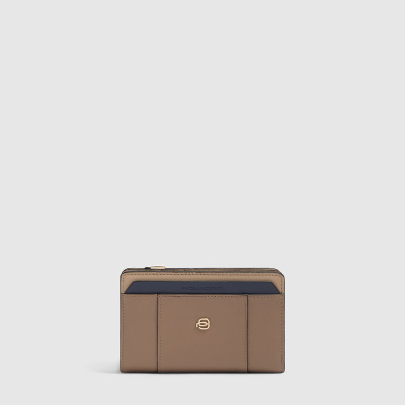 Women's Leather Wallet, 10 Card Slots & RFID Blocking - Taupe/Blue